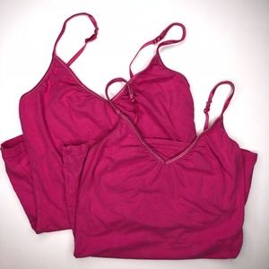 2 hot pink v-neck tanks